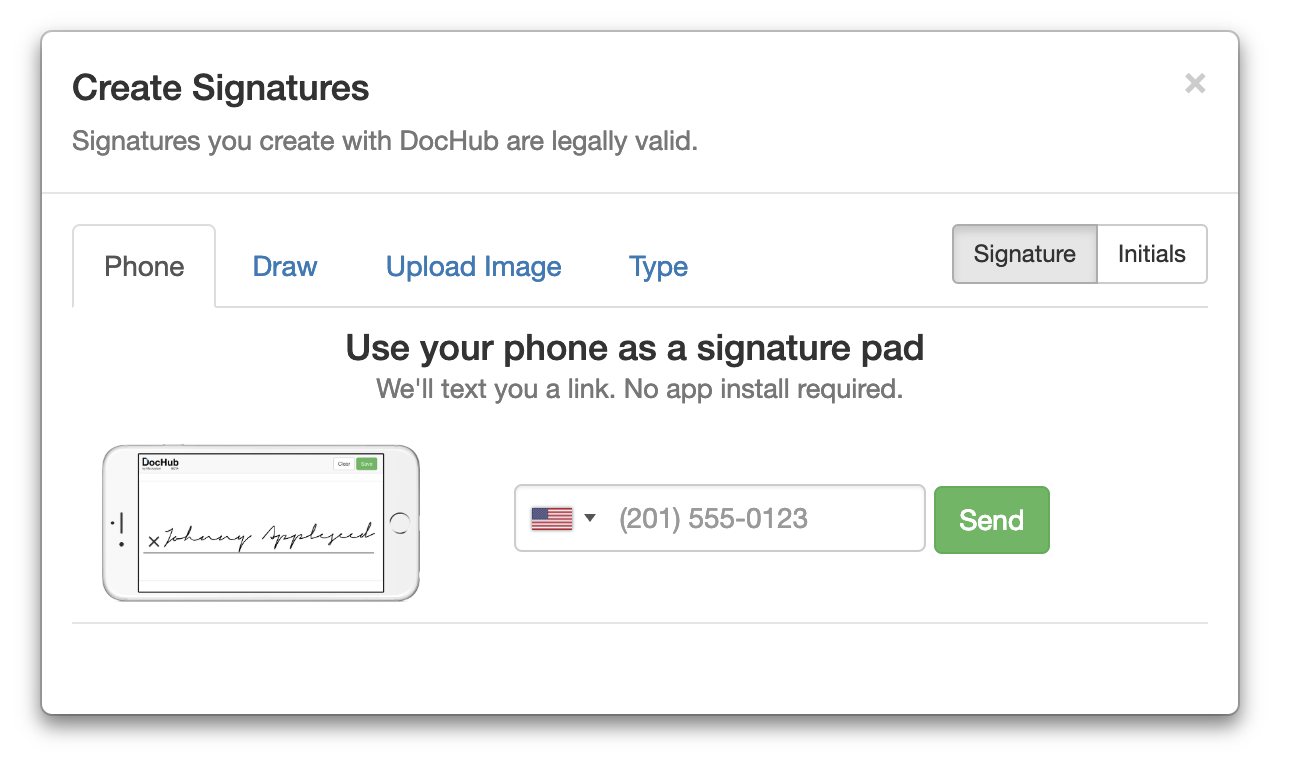 Creating signatures, selfsigning and sending for signature DocHub