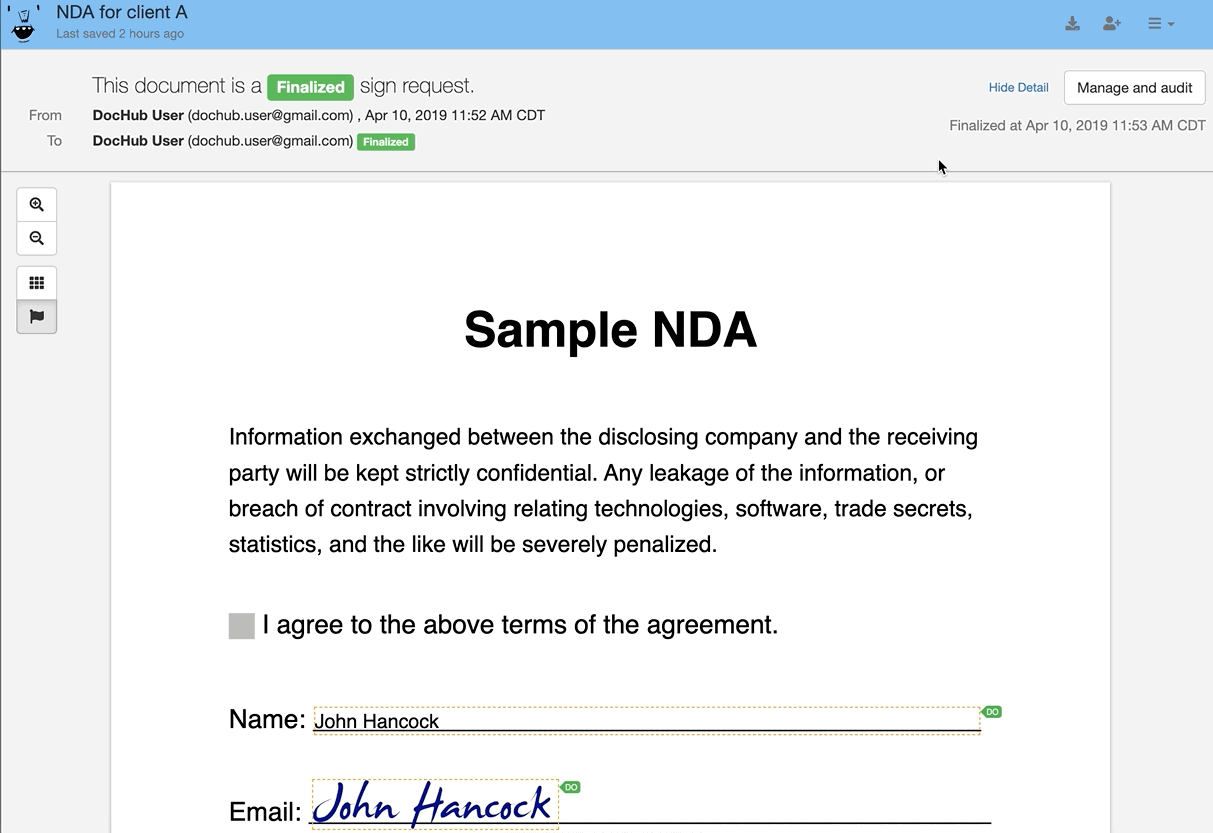 Send your document via email as a PDF attachment – DocHub